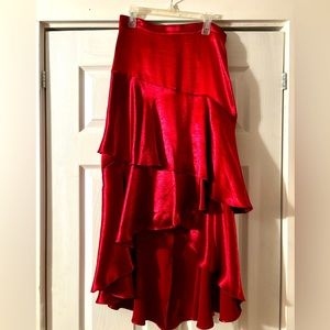 NWT Anthropologie Tiered Red Silk Skirt